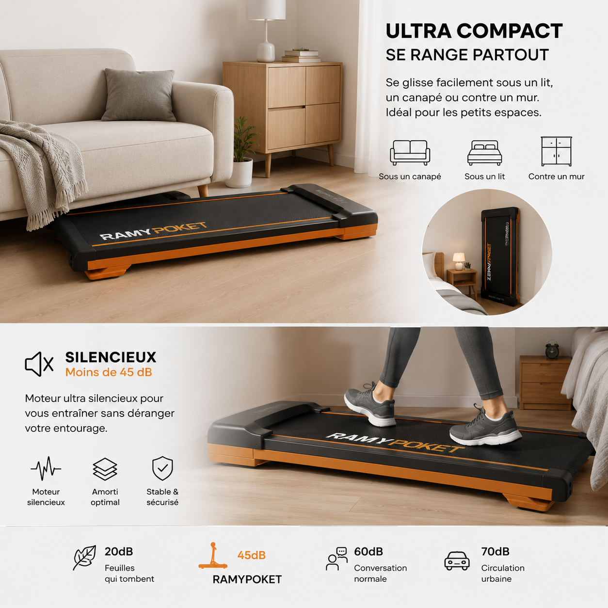 Tapis de Marche Pliable et Inclinable 9% - Moteur Silencieux 2.5HP, Vitesse 1-8 km/h, Charge Max 130kg
