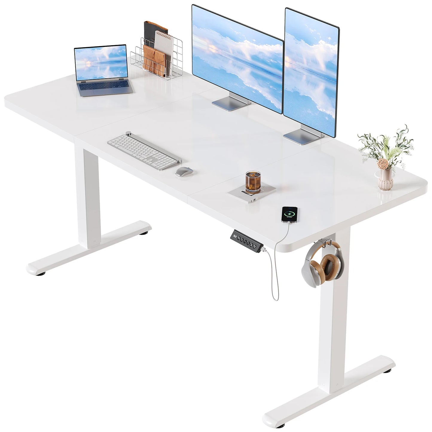 Bureau réglable en hauteur Devoko avec prise USB - Électrique, plusieurs tailles disponibles
