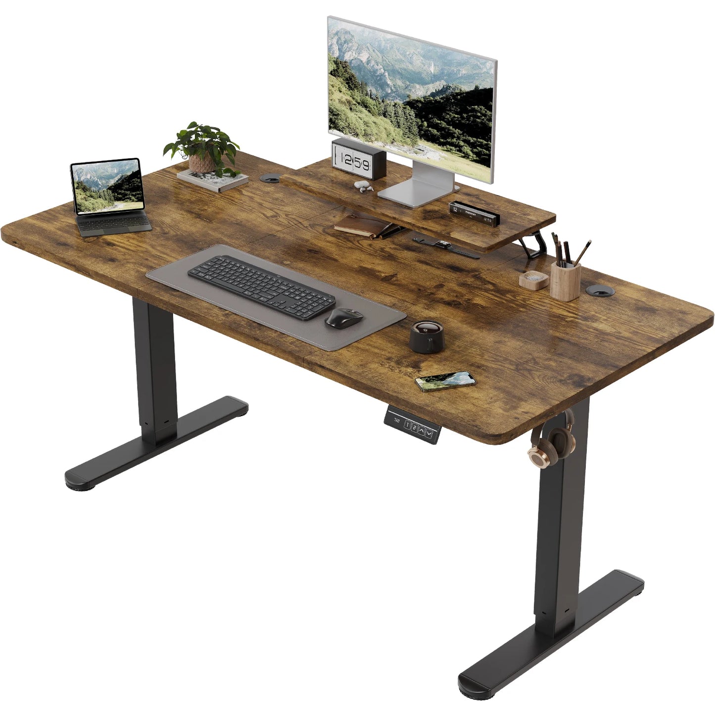 Bureau réglable en hauteur électrique Devoko 160x70 cm - Blanc, expédié de France