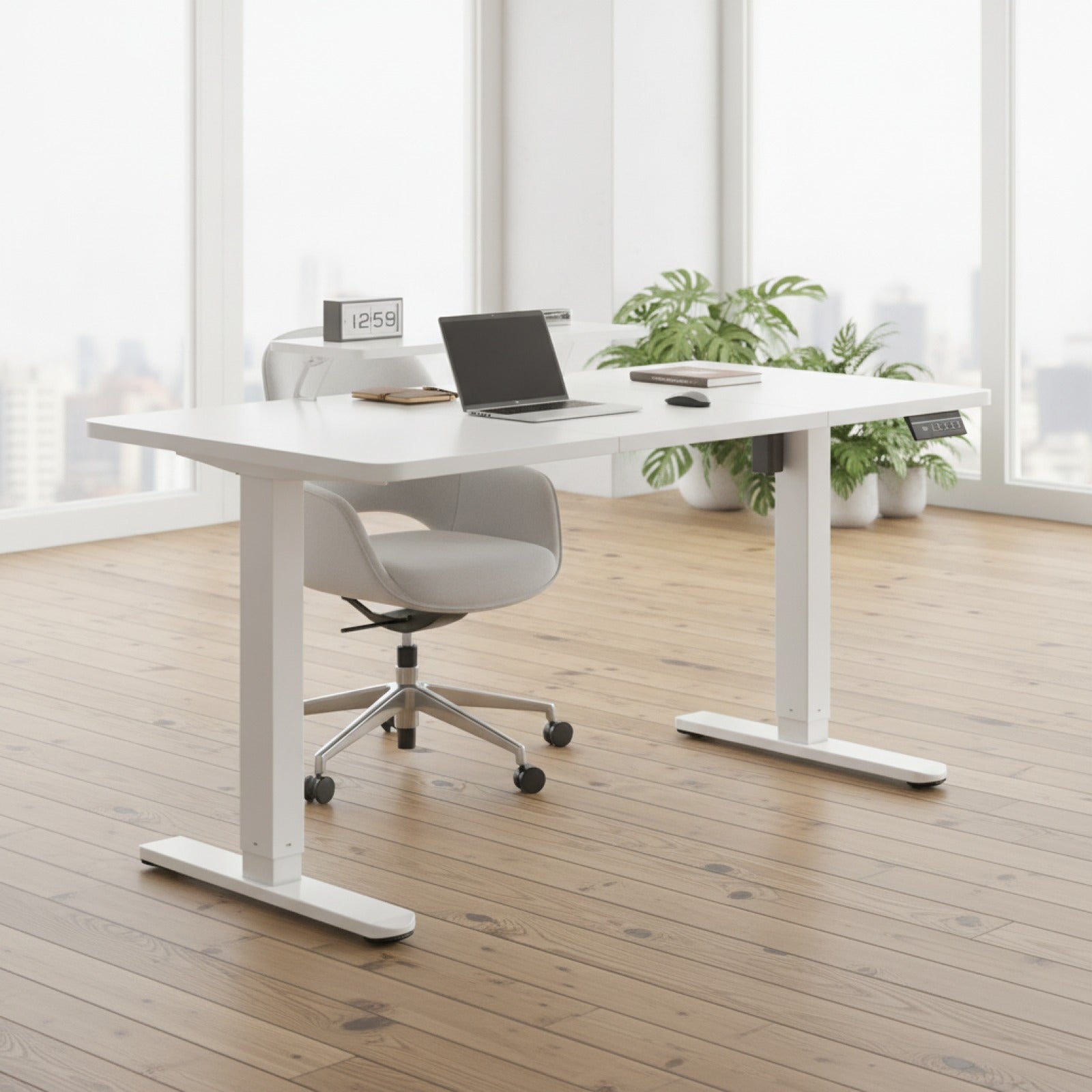 Bureau réglable en hauteur électrique Devoko 160x70 cm - Blanc, expédié de France