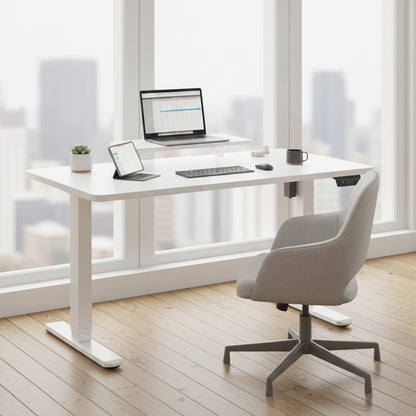 Bureau réglable en hauteur électrique Devoko 160x70 cm - Blanc, expédié de France