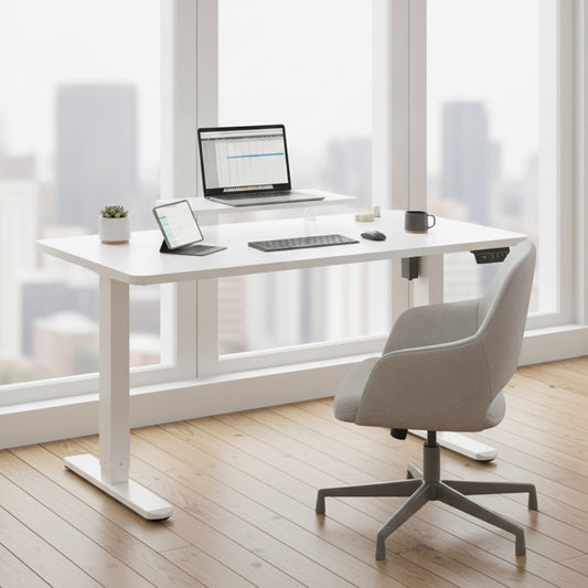 Bureau réglable en hauteur électrique Devoko 160x70 cm - Blanc, expédié de France