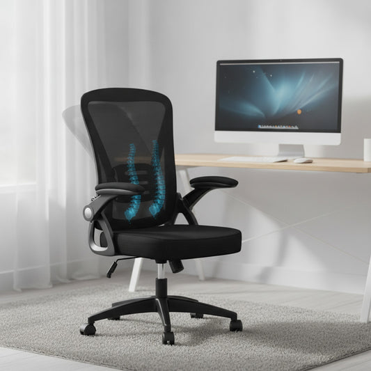 Chaise de bureau ergonomique en maille avec support lombaire et accoudoirs réglables