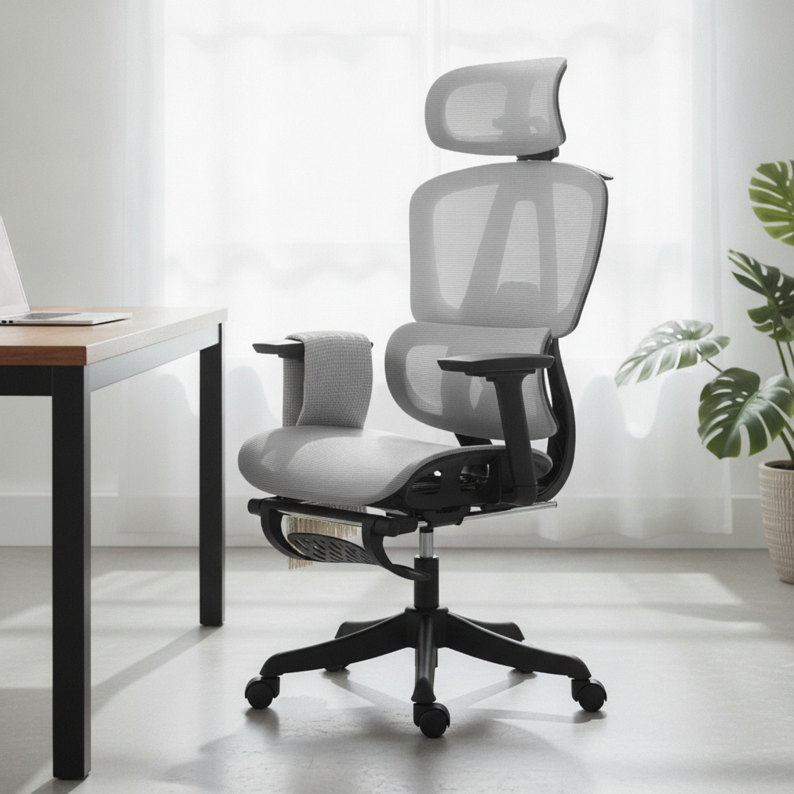 Chaise de bureau ergonomique en maille, rotative et inclinable pour le télétravail et les jeux vidéo