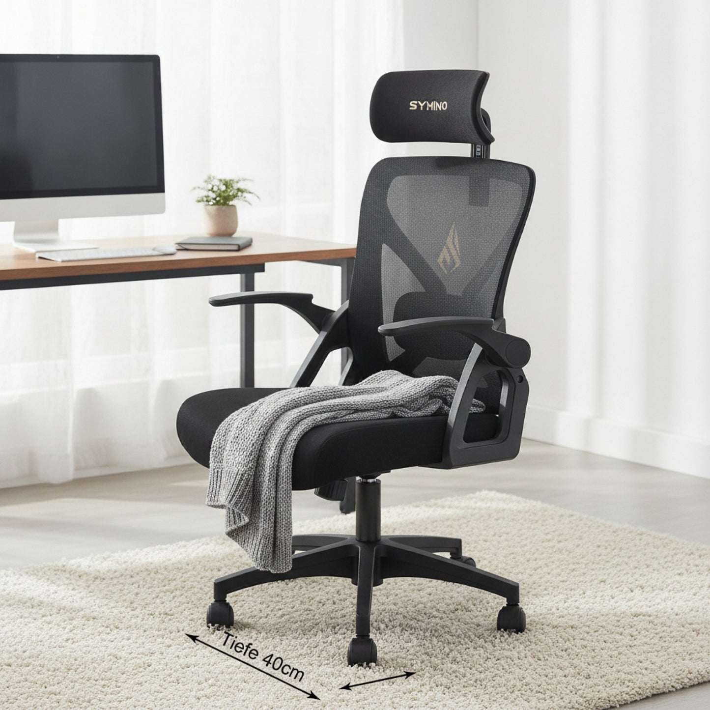 SYMINO Chaise de Bureau Ergonomique avec Appui-tête Réglable et Soutien Lombaire