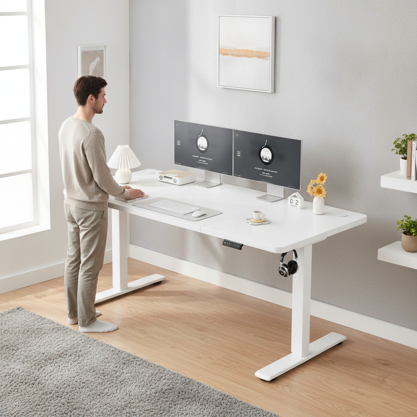 Bureau réglable en hauteur Devoko avec prise USB et réglage électrique - Expédition depuis la France