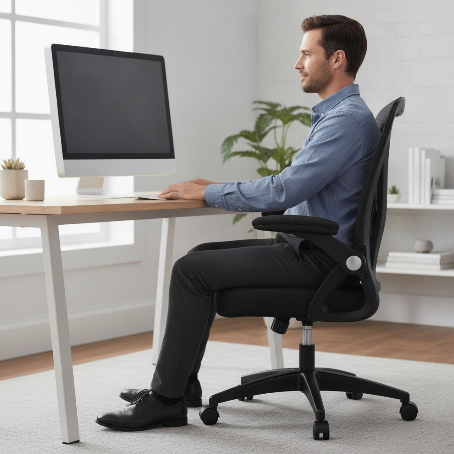 Chaise de bureau ergonomique en maille avec support lombaire et accoudoirs réglables