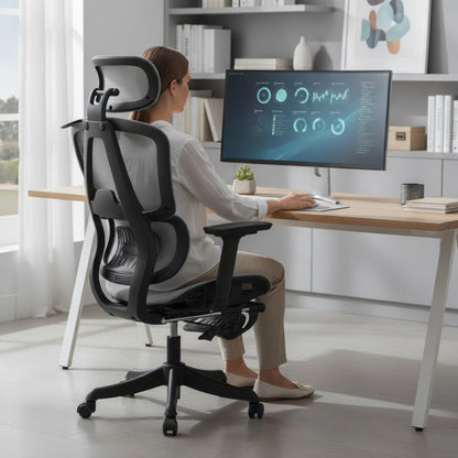 Chaise de bureau ergonomique en maille, rotative et inclinable pour le télétravail et les jeux vidéo