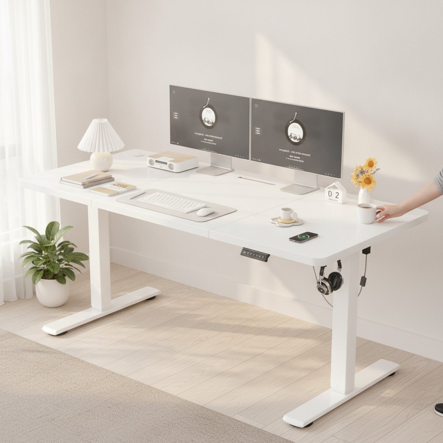 Bureau réglable en hauteur Devoko avec prise USB - Électrique, plusieurs tailles disponibles